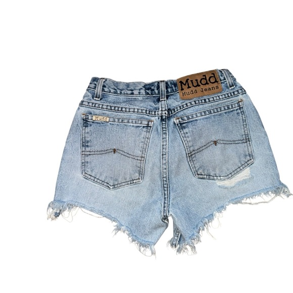 TRUE Y2K MUDD Cut off RAW hem short shorts Distressed light wash Denim Size 3 or - Picture 2 of 11